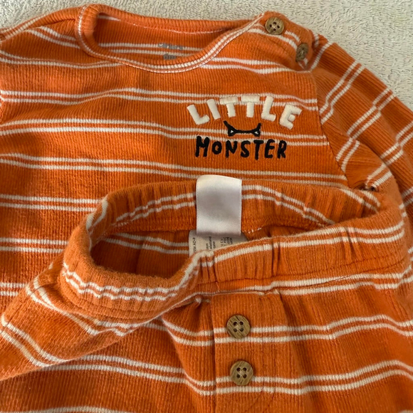 Baby Carter's Matching Set 6 Months Orange White Striped Little Monster - Picture 5 of 10